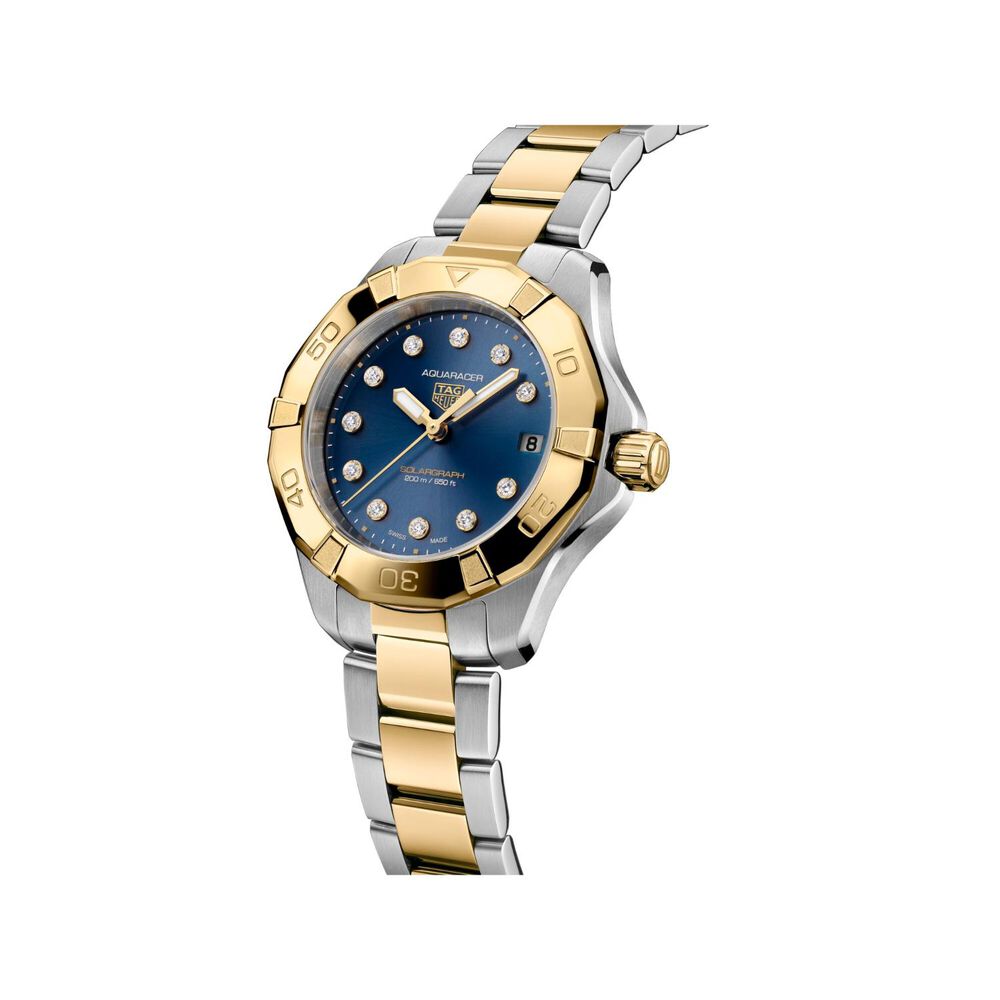 TAG Heuer Aquaracer Professional 200 Solargraph 34mm Blue Dial Diamond Dot Steel Bracelet Watch image number 2