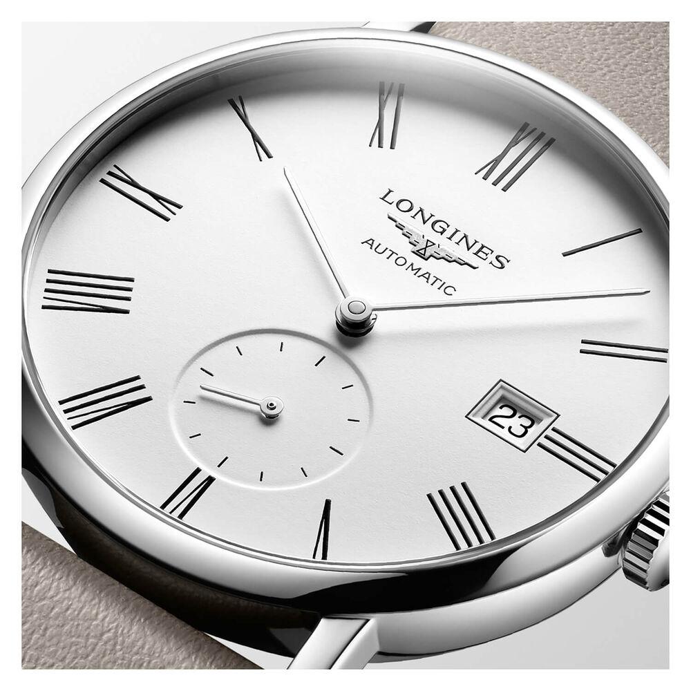 Longines Elegant 34.50mm Automatic White Dial Beige Synthetic Strap Watch image number 6