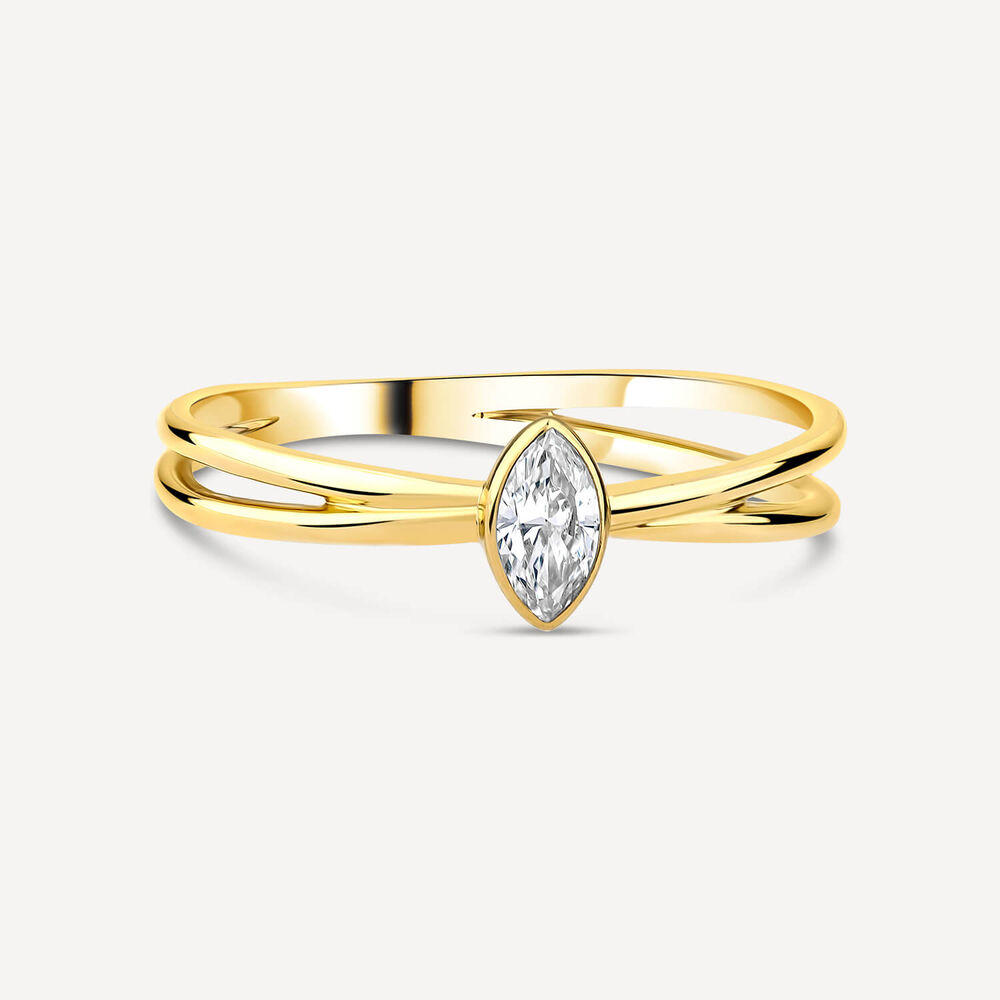 Born Kissed with Diamonds 9ct Yellow Gold Lab Grown 0.15ct Marquise Diamond Open Shoulders Ring image number 2