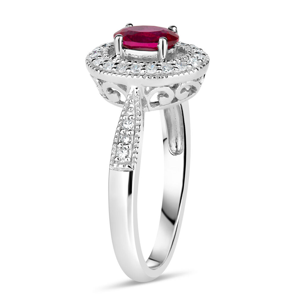9ct White Gold 0.17ct Diamond and Created Ruby Pave Halo Ring image number 6