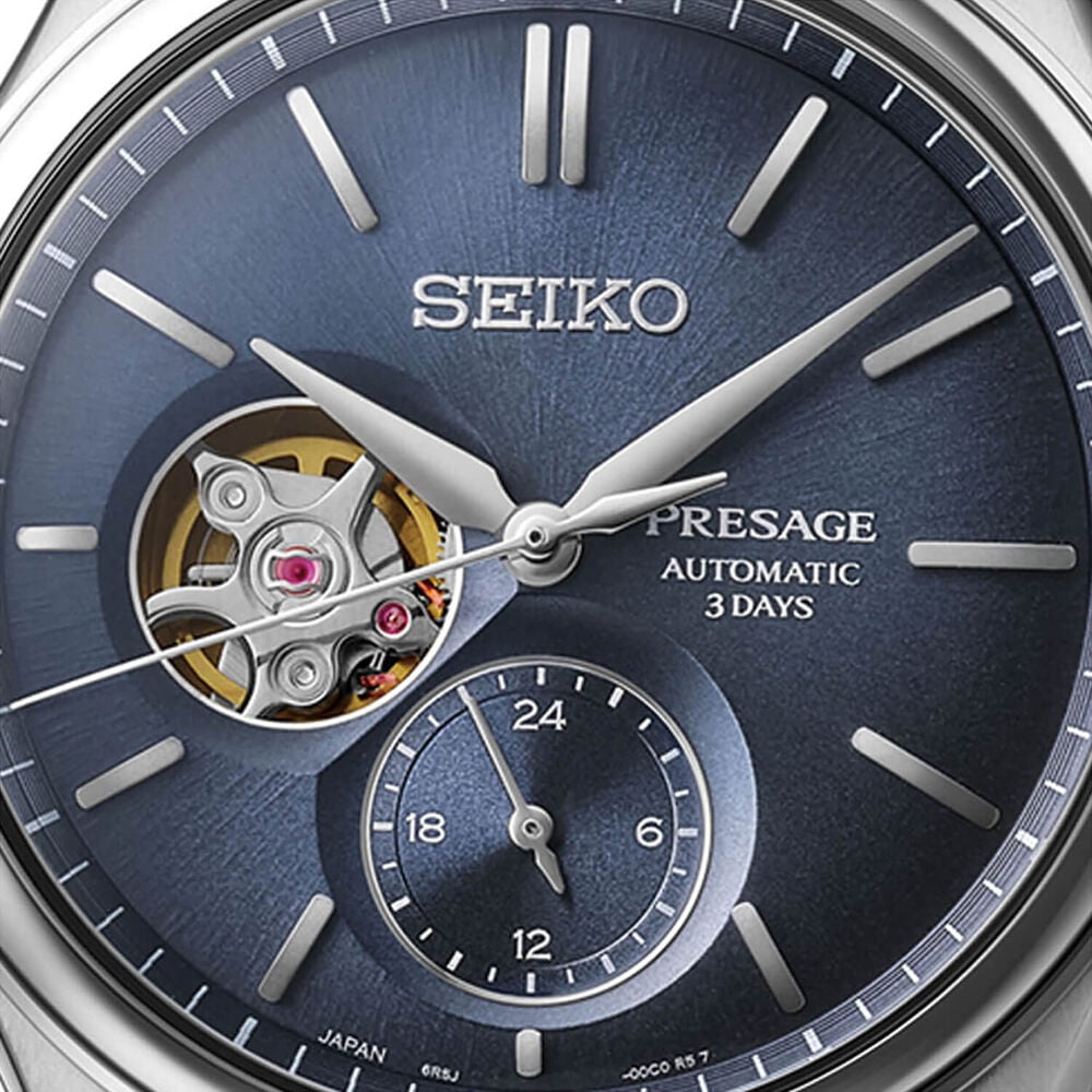 Seiko Presage Classic Open Heart 'Ai-iro' Japan Blue 40mm Dial Steel Bracelet Watch