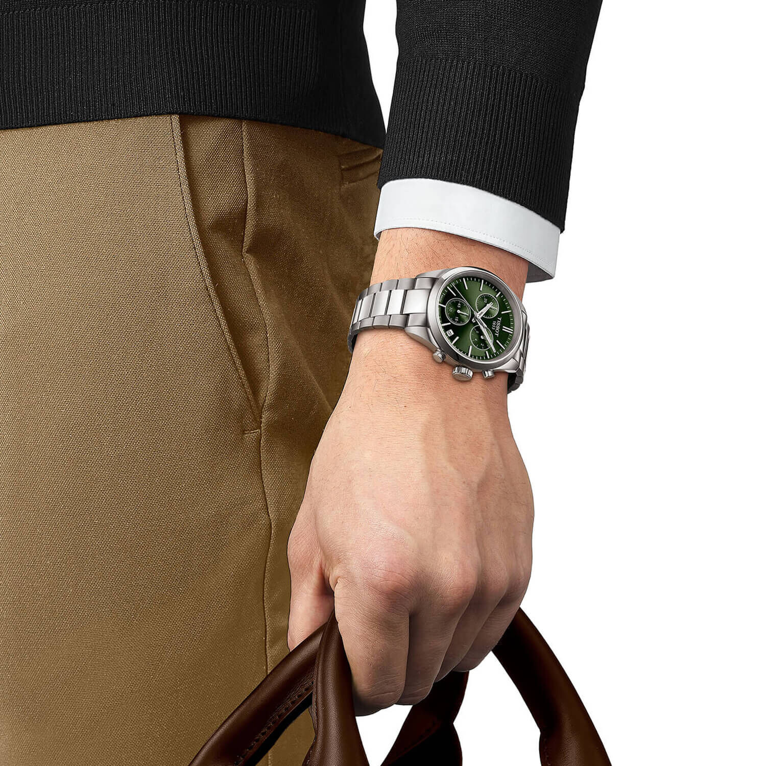Tissot PR 100 Chronograph 40mm Green Dial Bracelet Watch