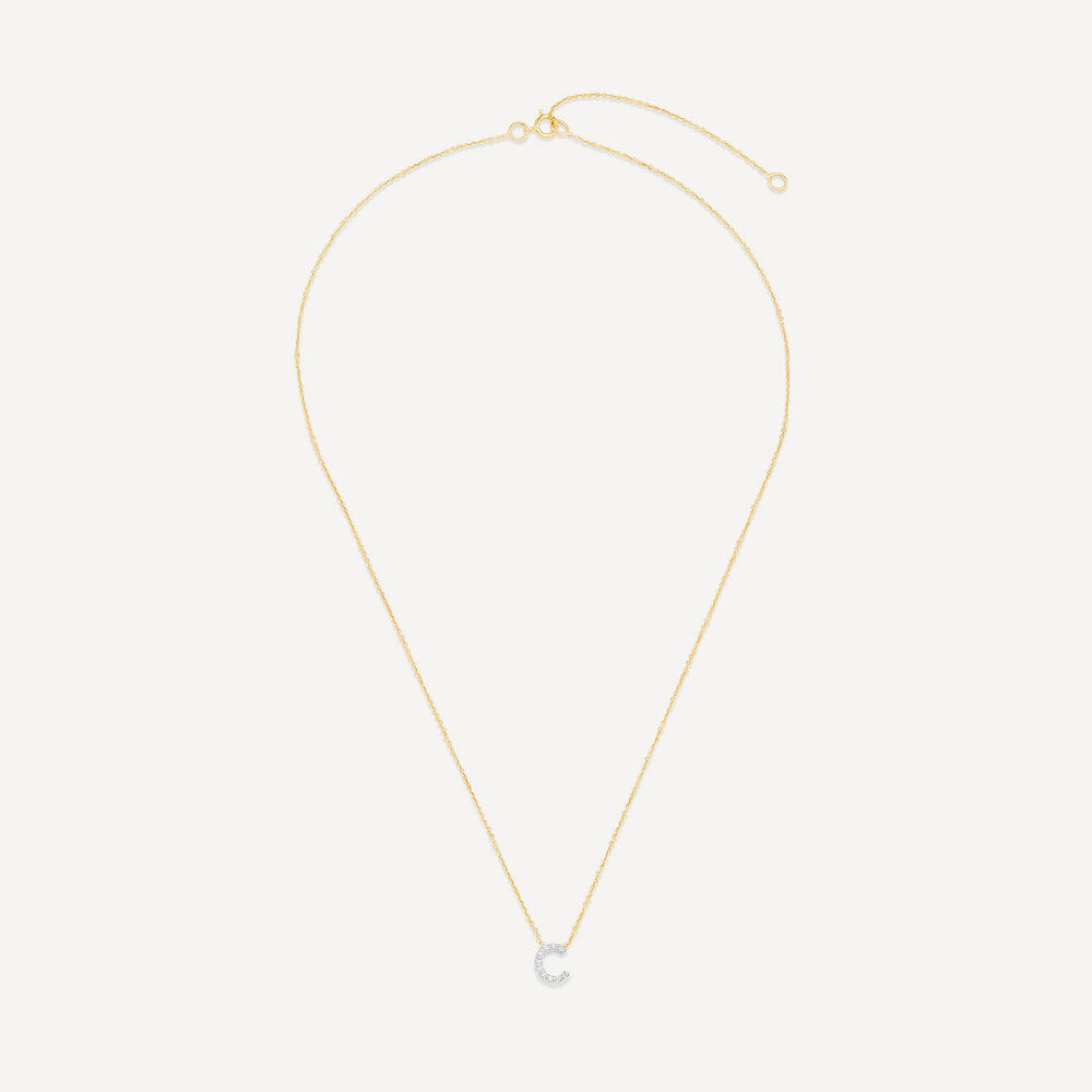 9ct Yellow Gold Petite 0.04ct Diamond Initial "C" Necklet image number 2