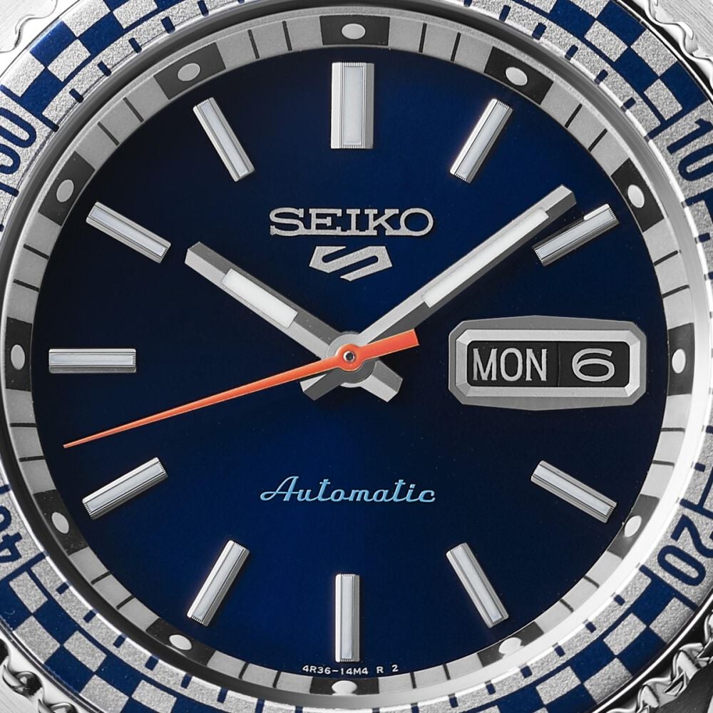 Seiko 5 Sports Petrol Blue ‘Checker Flag’ Special Edition 42.5mm Dial Steel Bracelet Watch image number 1