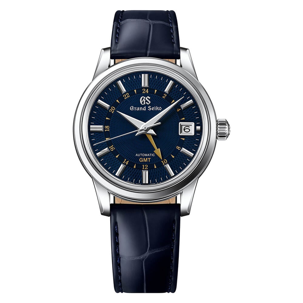 Grand Seiko 'Moondrop' Contemporary Classics GMT 39.5mm Blue Dial Leather Strap Watch
