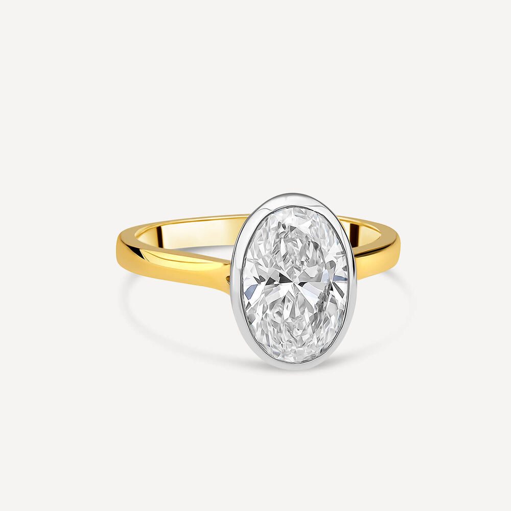Born 18ct Yellow Gold 2.00ct Oval Lab Grown Diamond Bezel Set Solitaire Ring