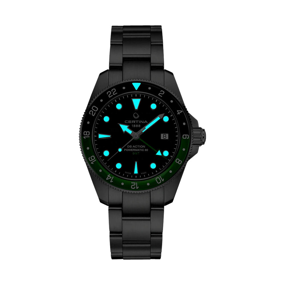 Certina DS Action GMT Powermatic 80 41mm Black Dial Green & Black Bezel Steel Bracelet Watch
