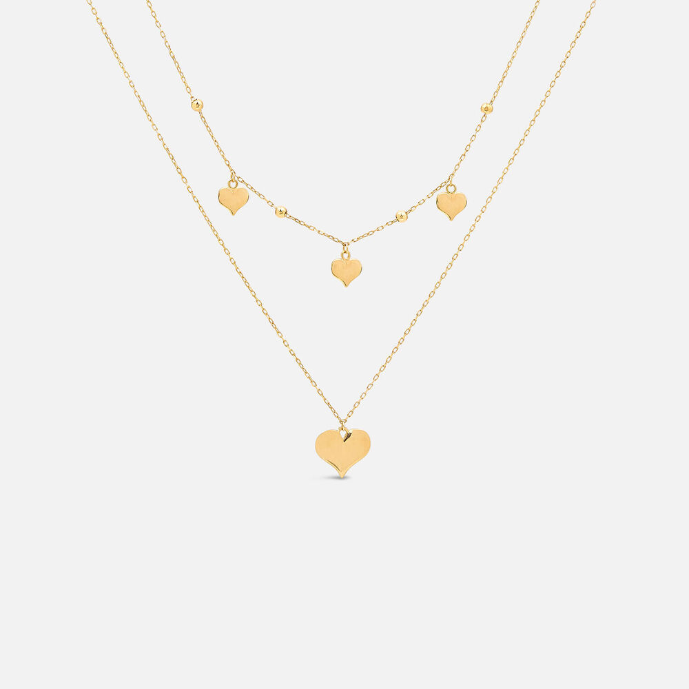9ct Yellow Gold Polished Hearts Two Layer Necklet