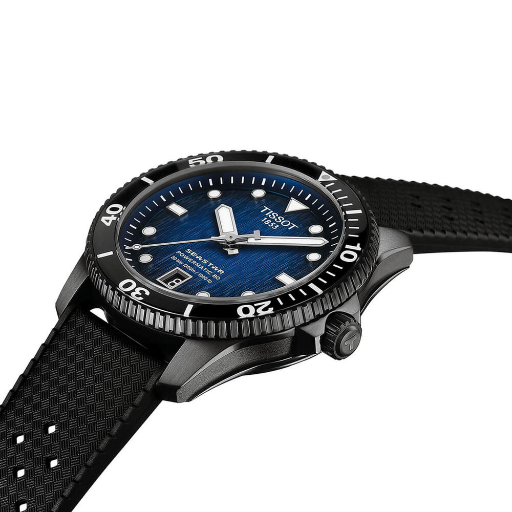 Tissot Seastar Powermatic 80 40mm Blue Dial Black Bezel Rubber Strap Watch image number 3