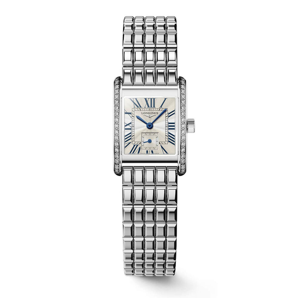 Longines MiniDolcevita 2023 29 X 21.50mm Silver "flinqu&eacute;" Blue Hands Dial Diamond Case Watch