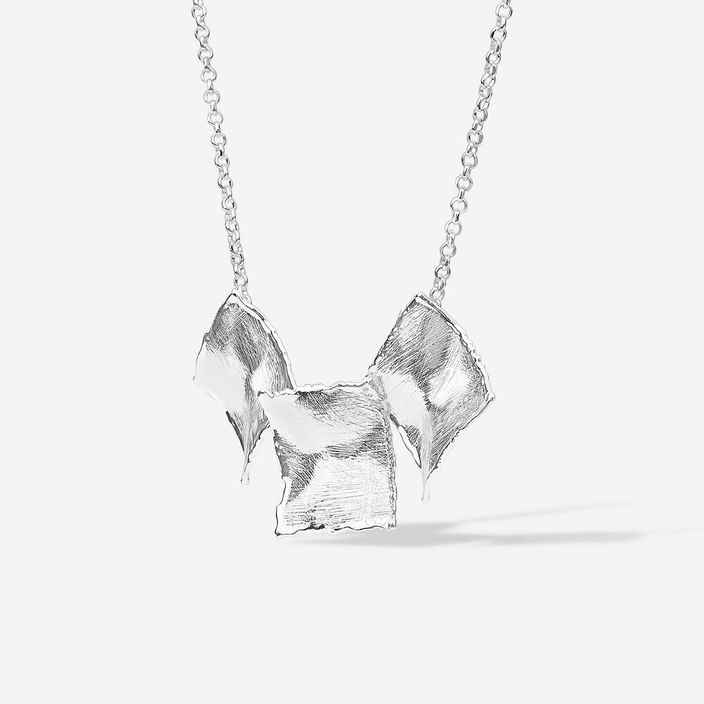 Sterling Silver Square Shaped Hammered & Brushed Finish Pendants Necklet