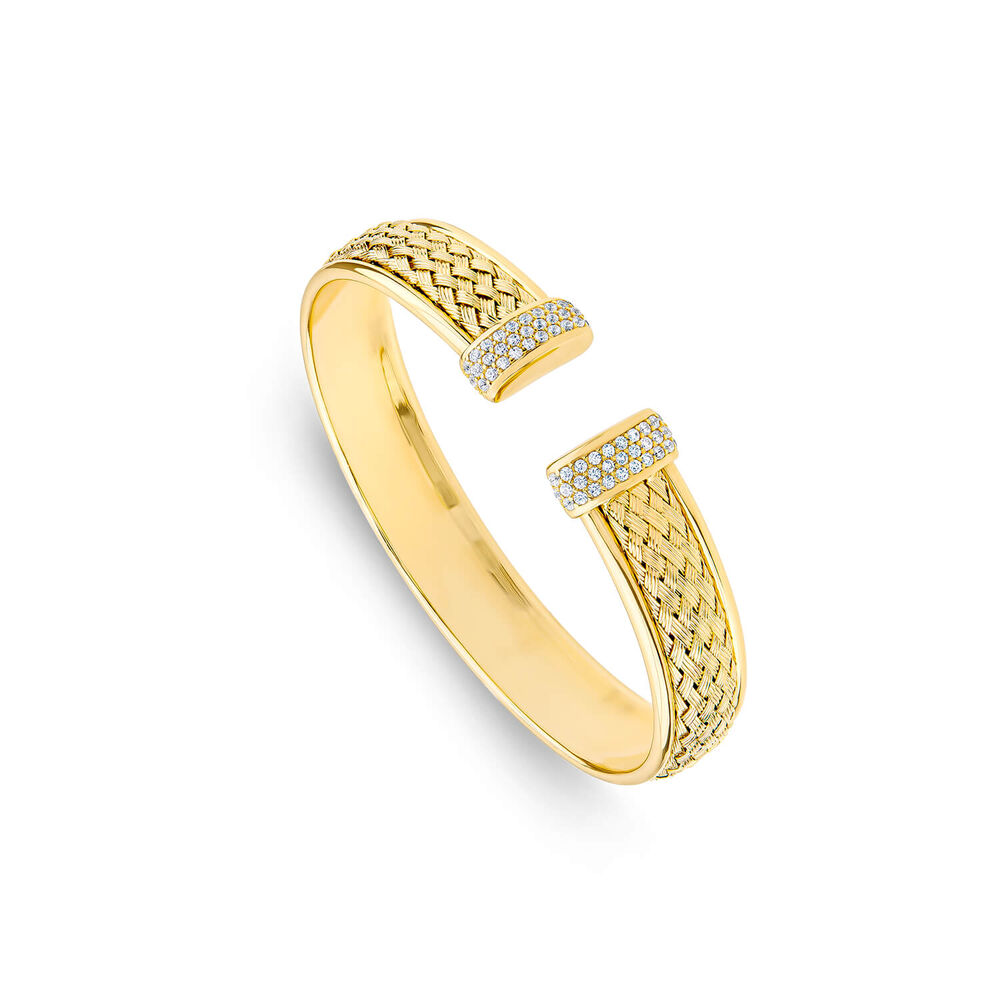 Sterling Silver & Yellow Gold Plated Cubic Zirconia Wheat Design Bangle image number 0