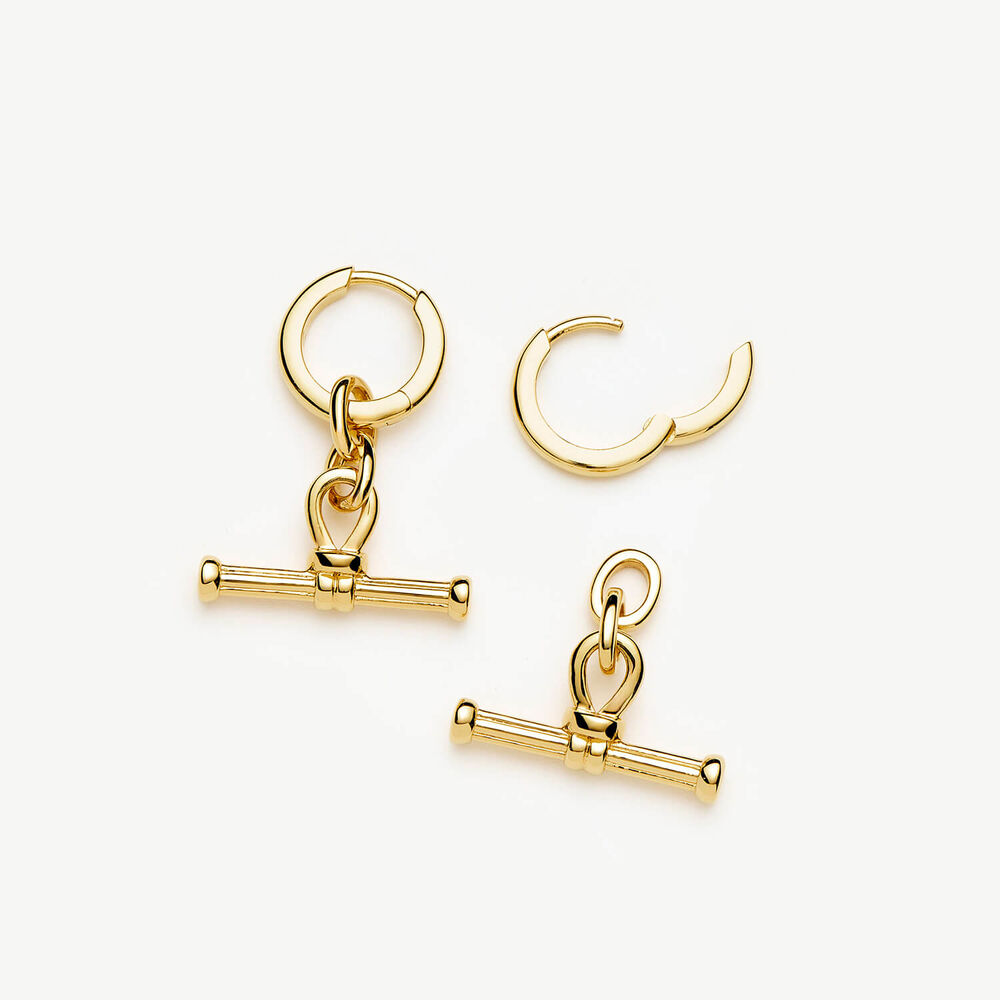 Missoma 18ct Gold Plated Brass Ridge T-Bar Drop Huggie Earrings