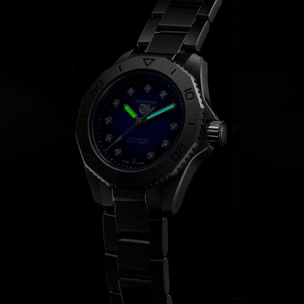TAG Heuer Aquaracer Professional 200 Automatic 30mm Blue Diamond Dot Smokey Dial Bracelet Watch image number 7