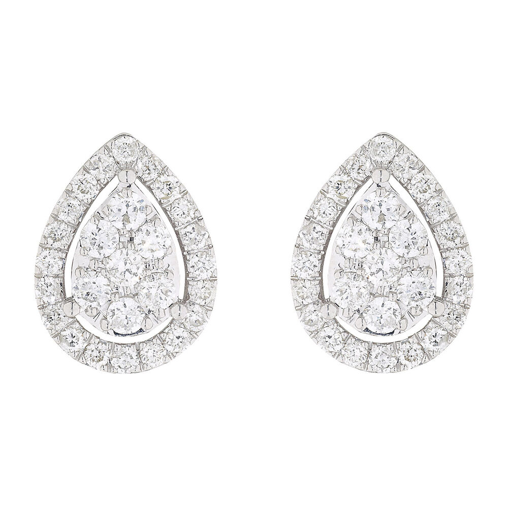 9ct white gold 0.28 carat diamond pear cluster earrings image number 0