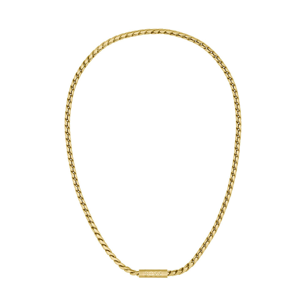 BOSS Doran Gold Tone Steel Braided Chain Necklace