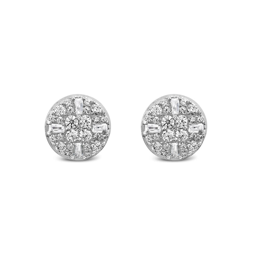 9ct White Gold 0.50ct Cluster Baguette & Round Diamond Round Shaped Stud Earrings image number 0