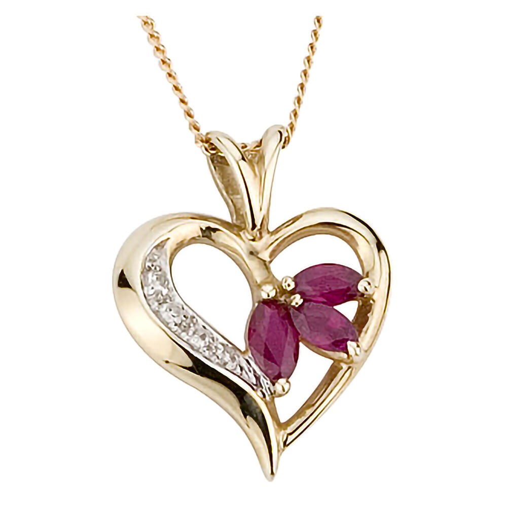 9ct gold ruby and diamond heart pendant image number 0