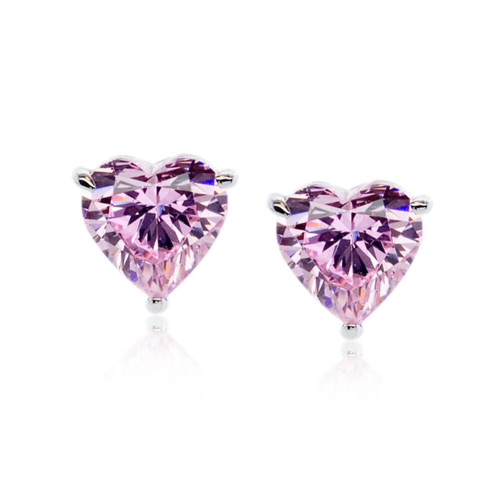 Carat London 9ct White Gold Pink Heart Shape Earrings