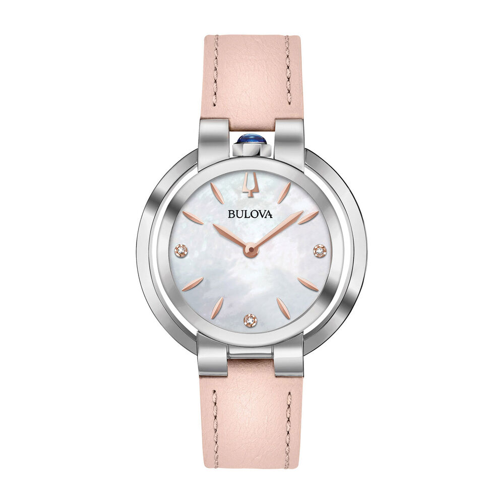 Bulova Diamond & Pearl Pink Leather 35mm Ladies' Watch image number 0