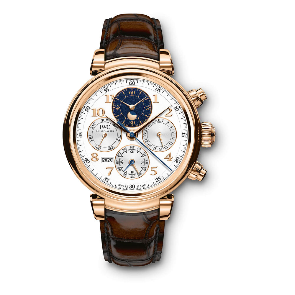 IWC Schaffhausen Da Vinci Perpetual Calendar Chronograph Silver Dial Brown Strap Watch