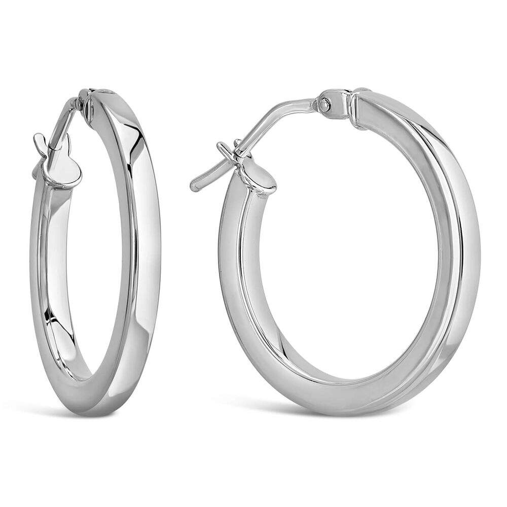 9ct White Gold Medium Plain Round Hoop Earrings image number 1