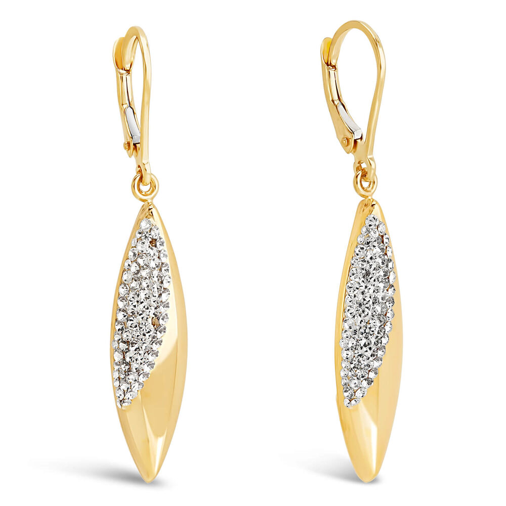 9ct 2 Colour Gold Pave Cubic Zirconia Bomb Drop Earrings image number 1