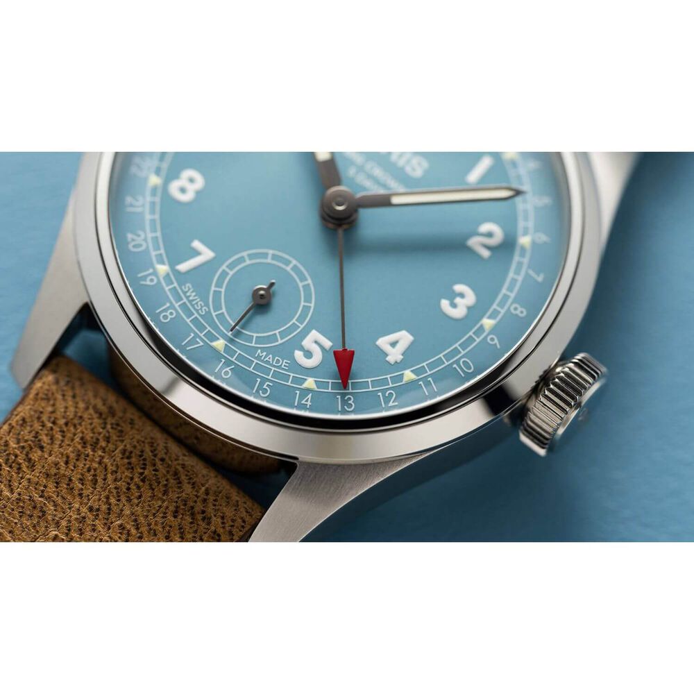 ORIS Big Crown Pointer 38mm Blue Dial Brown Strap Watch image number 3