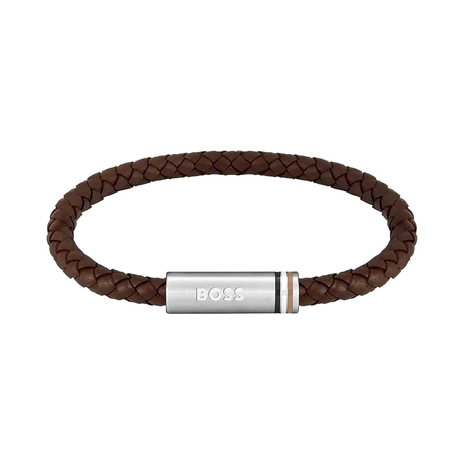 BOSS Brown Braided Leather Bracelet