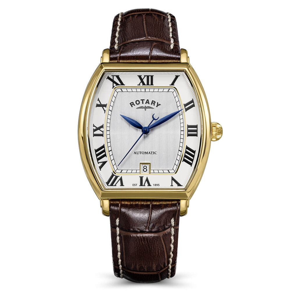 Rotary 1895 Automatic 36x46mm White Dial Brown Leather Strap Watch
