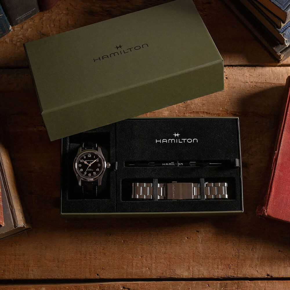 Hamilton Khaki Field Murph Auto 42mm Black Dial Leather Strap & Steel Bracelet Bundle Watch image number 5