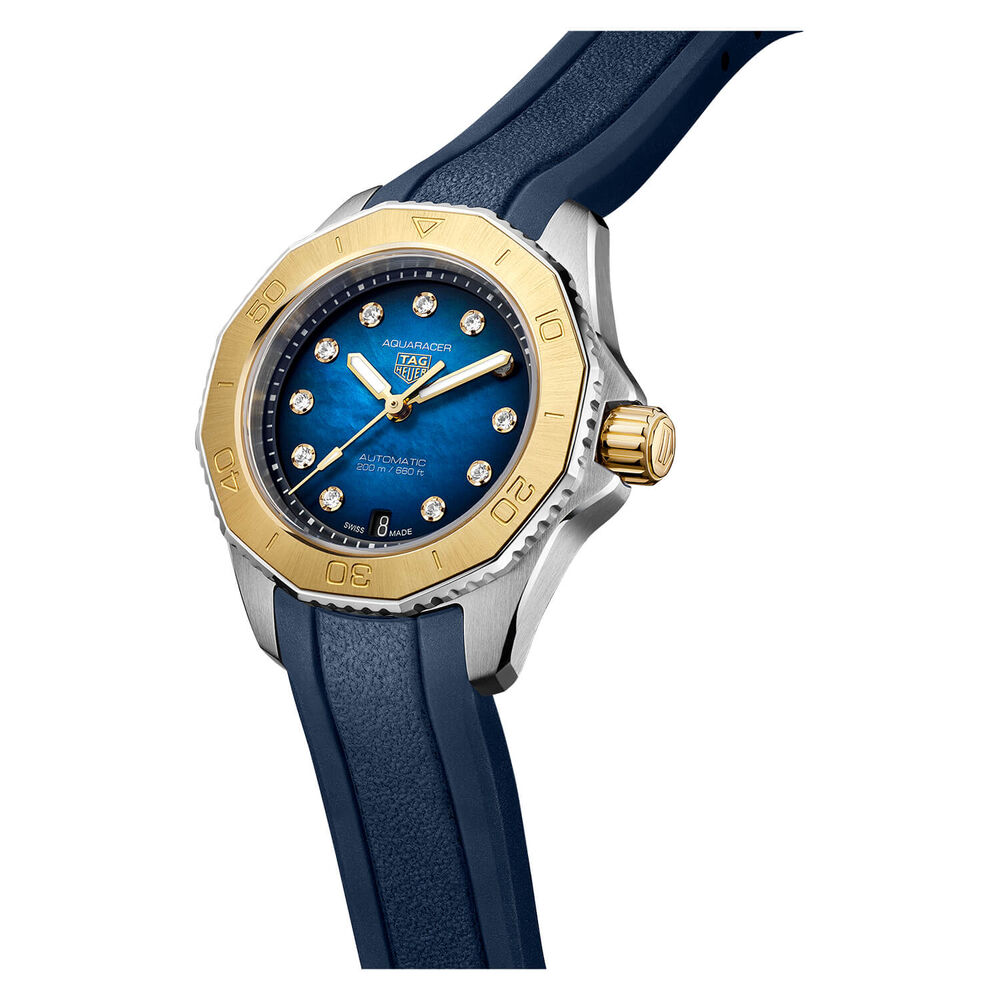 TAG Heuer Aquaracer 30mm Blue Dial Rose Gold Bezel Blue Rubber Strap Watch image number 6