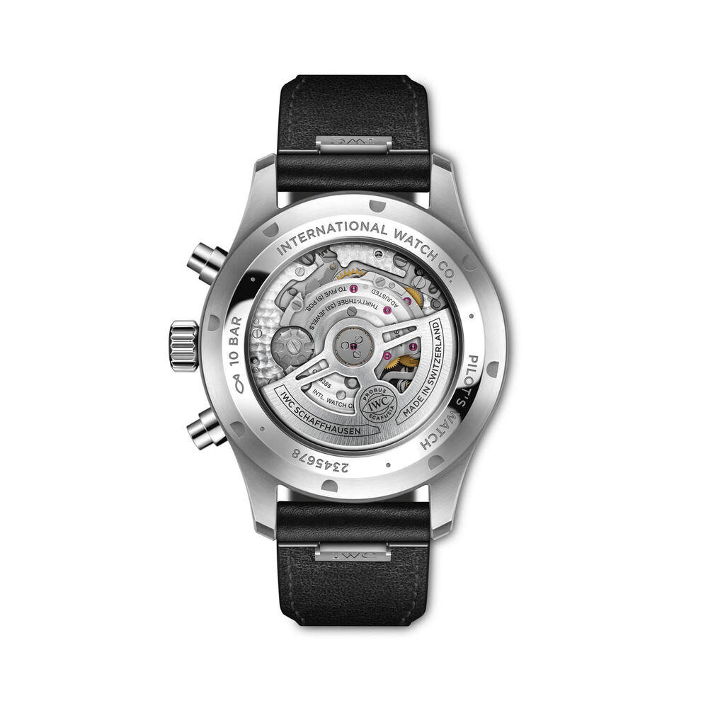 IWC Schaffhausen Pilot's Chronograph Black Dial Black Strap Watch image number 1