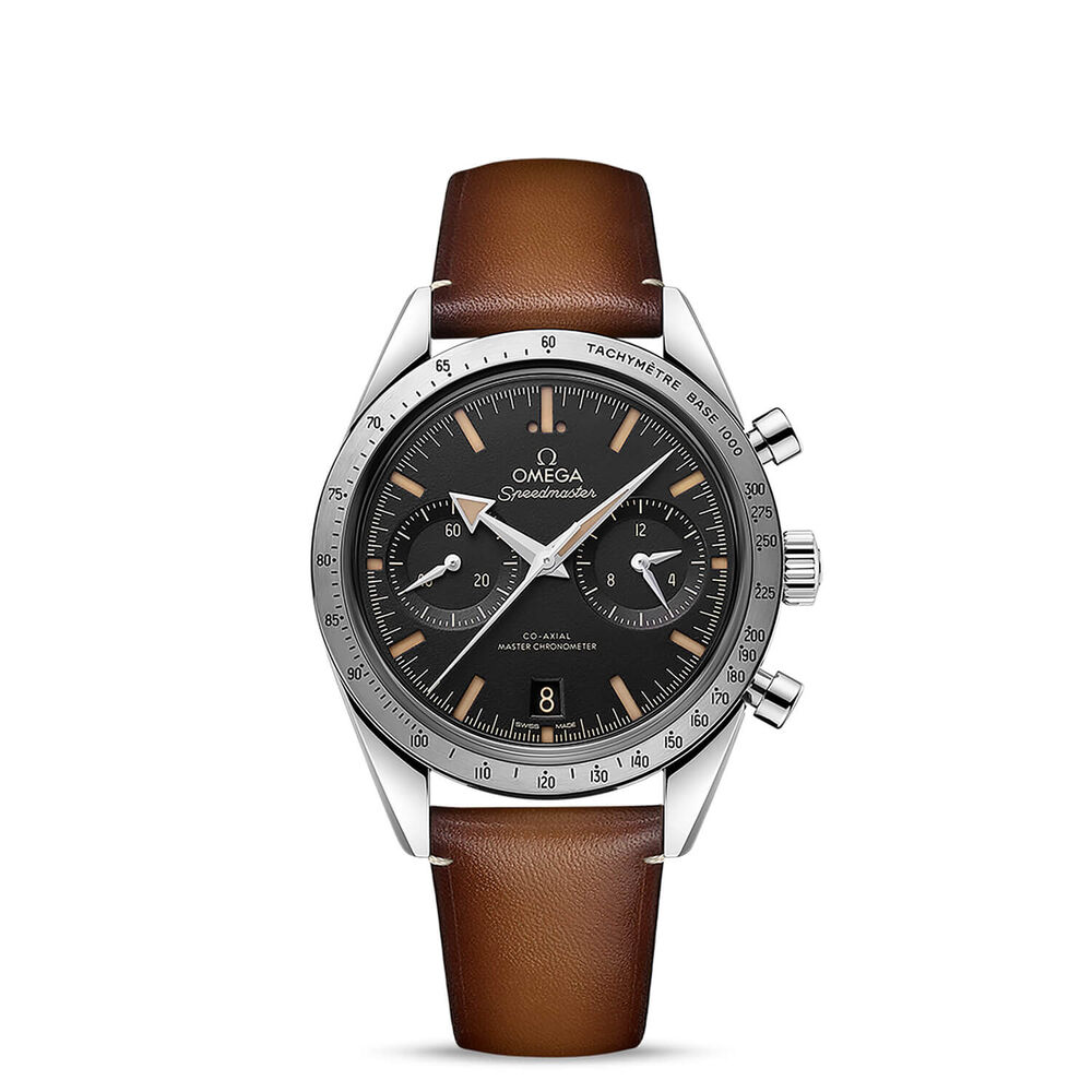 OMEGA Speedmaster '57 Co-Axial Master Chronometer Chronograph 40.5mm Black Dial Brown Strap Watch image number 0