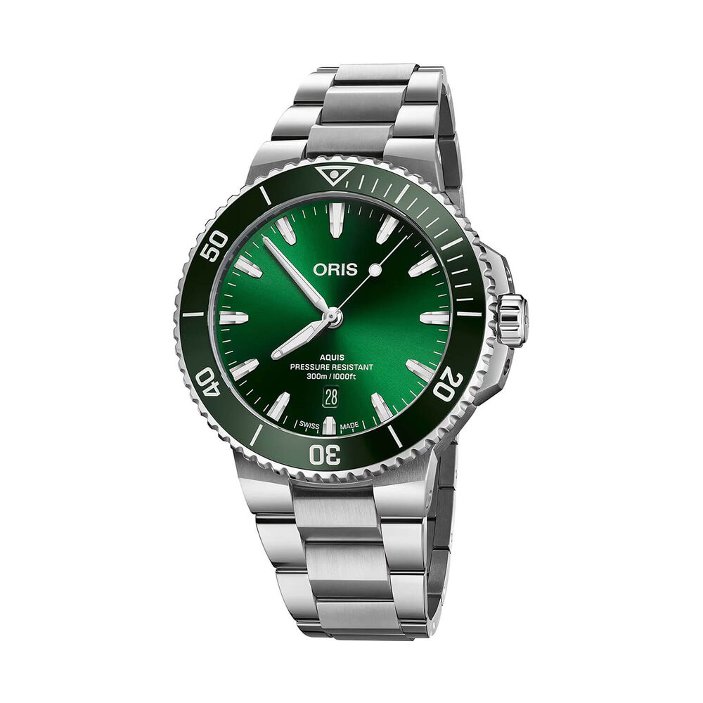 Oris Aquis Date 43.5mm Green Dial Stainless Steel Bracelet Watch image number 0