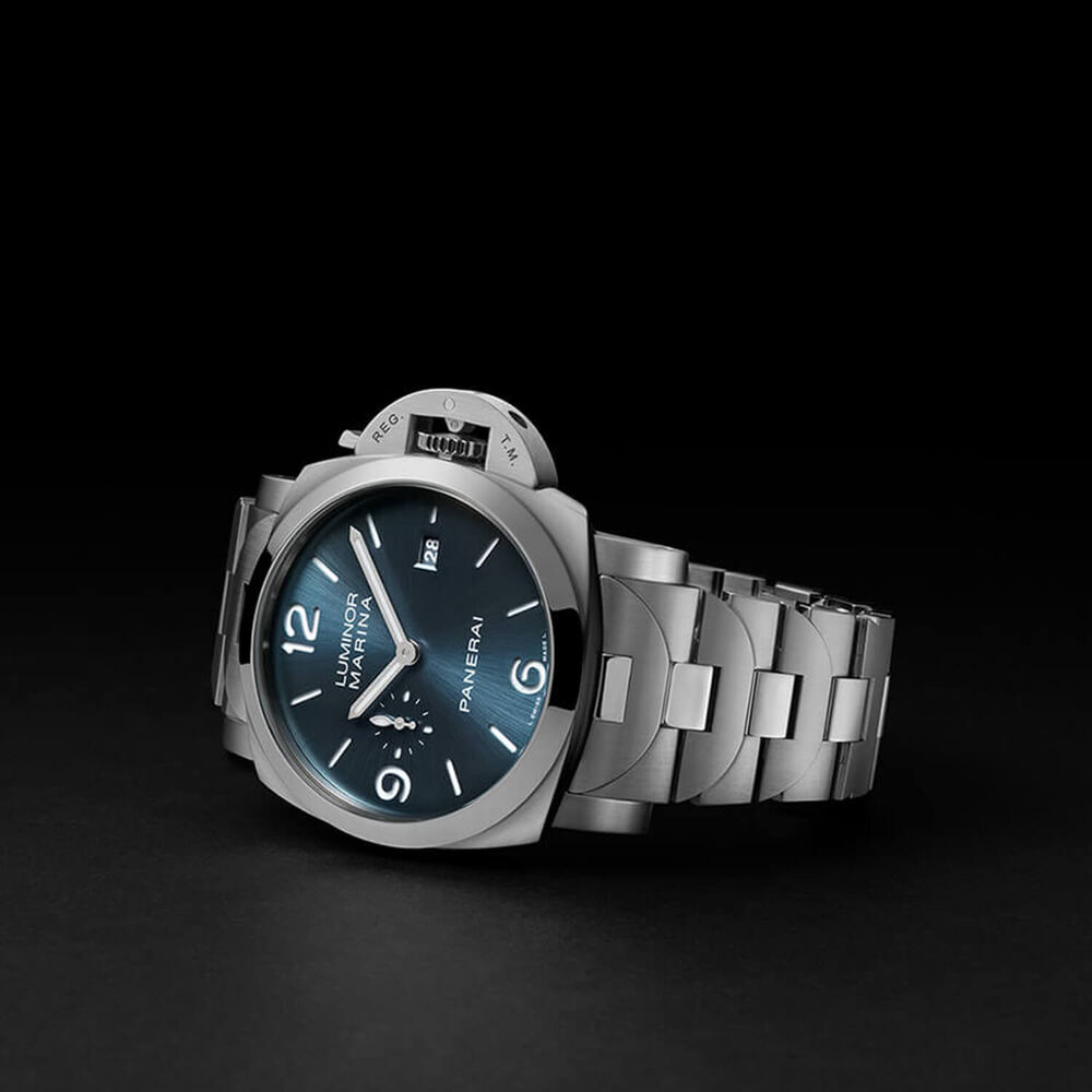 Panerai Luminor Marina 44mm Light Blue Dial Steel Bracelet Watch image number 3