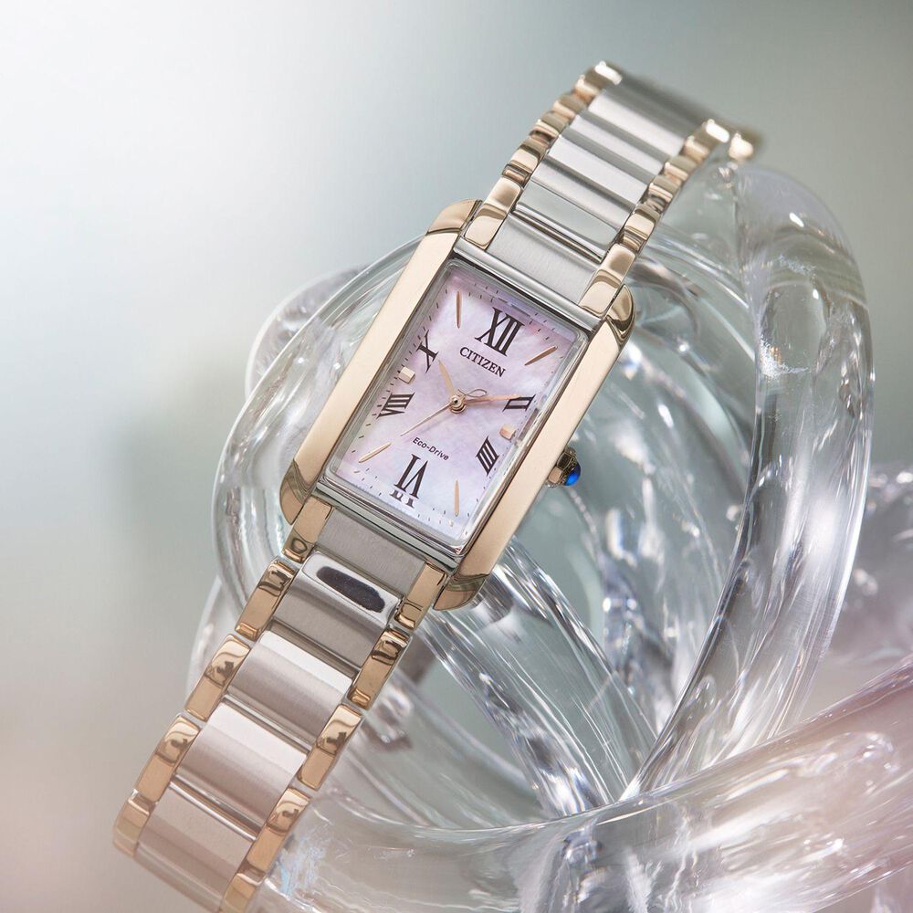 Citizen Eco-Drive L Bianca 32x19mm Mother of Pearl Dial Two Tone Steel Bracelet Watch image number 6