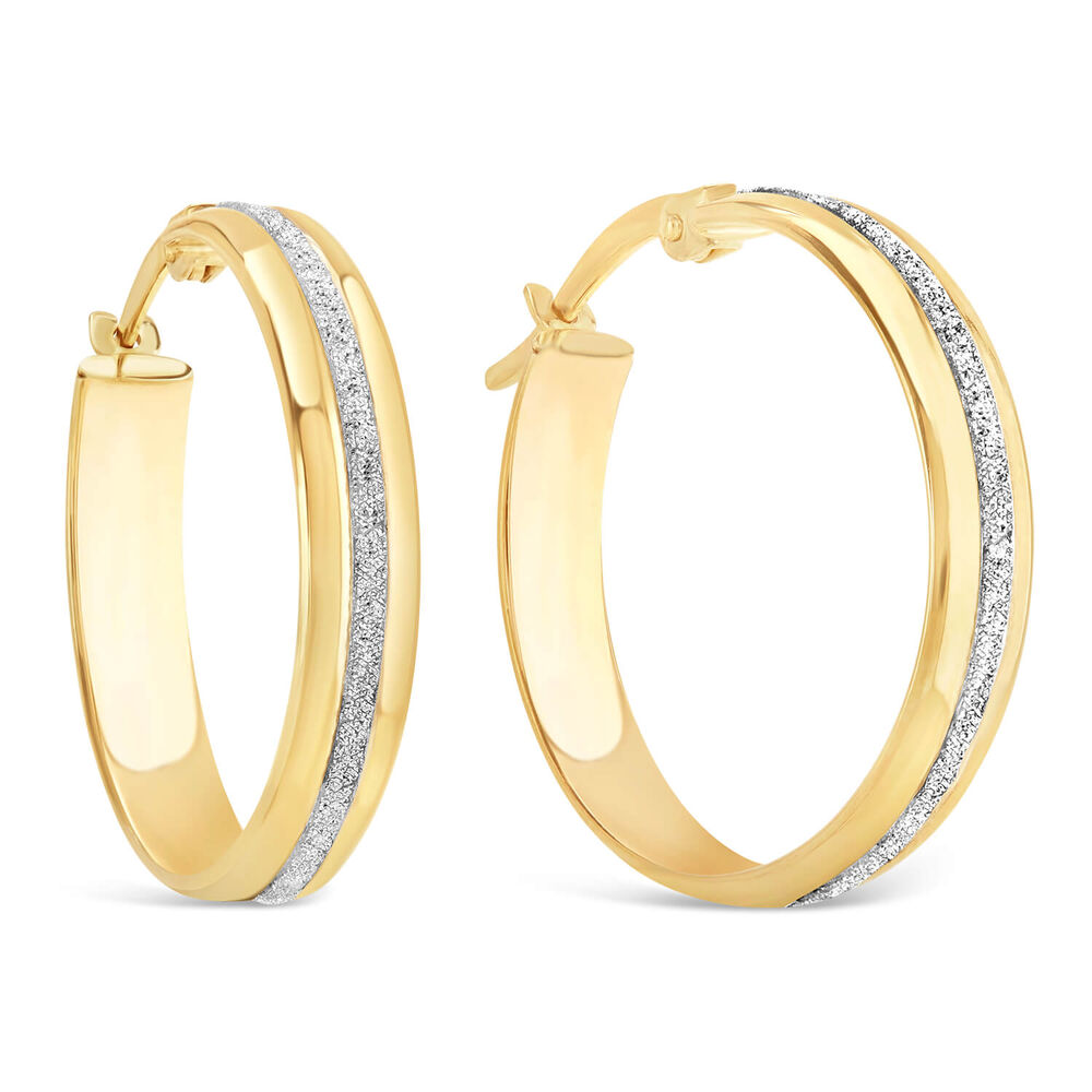 9ct Yellow Gold Medium 20mm Glitter Hoop Earrings