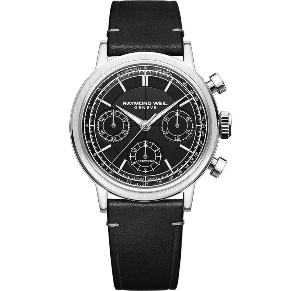 Raymond Weil Millesime Automatic Chronograph 39.5mm Black Dial Leather Strap Watch image number 0