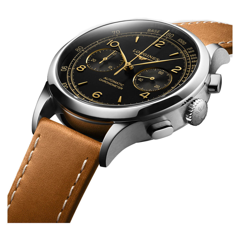 Longines Record 40mm Chronometer Brown Strap Watch image number 1