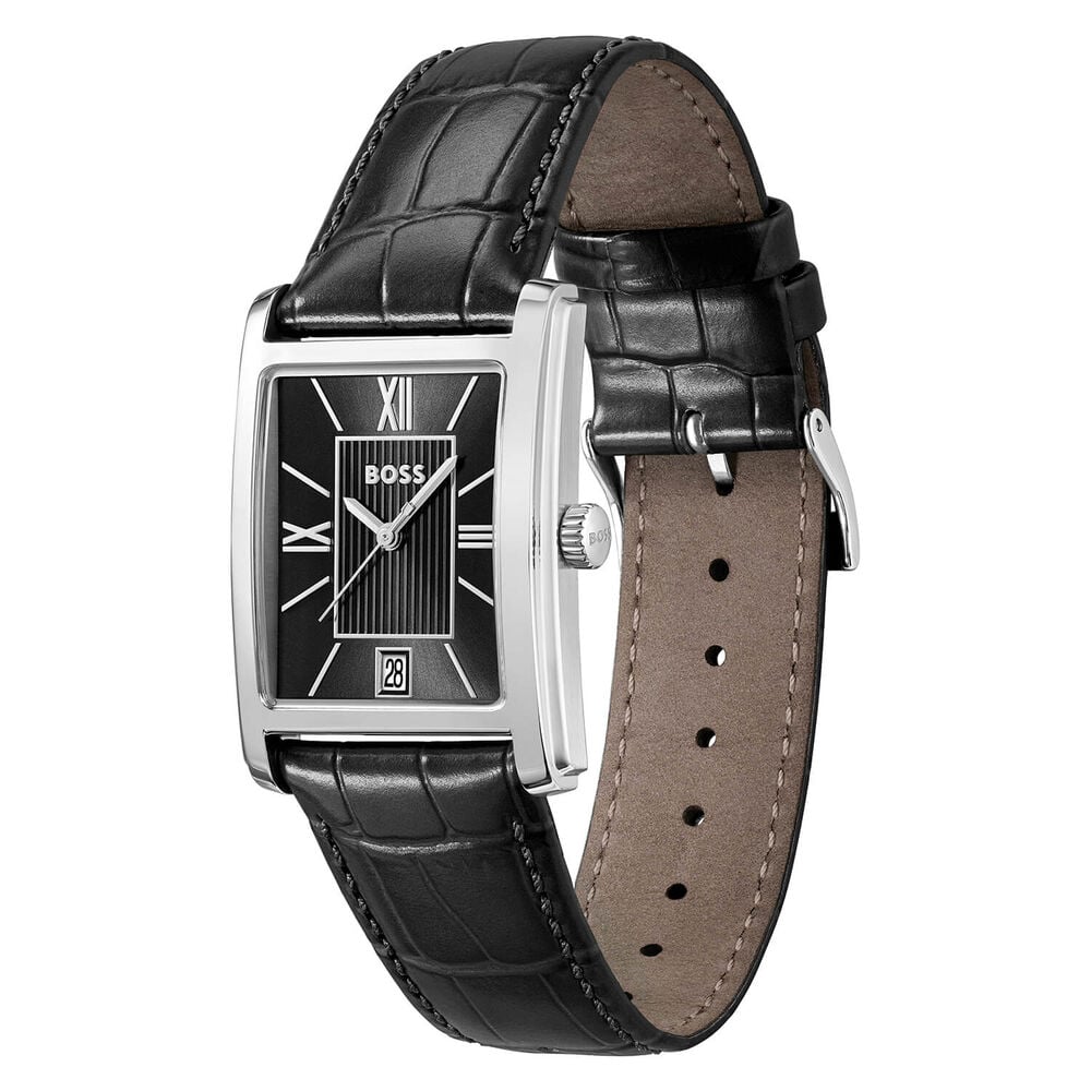BOSS Principle Dress 28x39mm Black Dial Leather Strap Watch image number 2