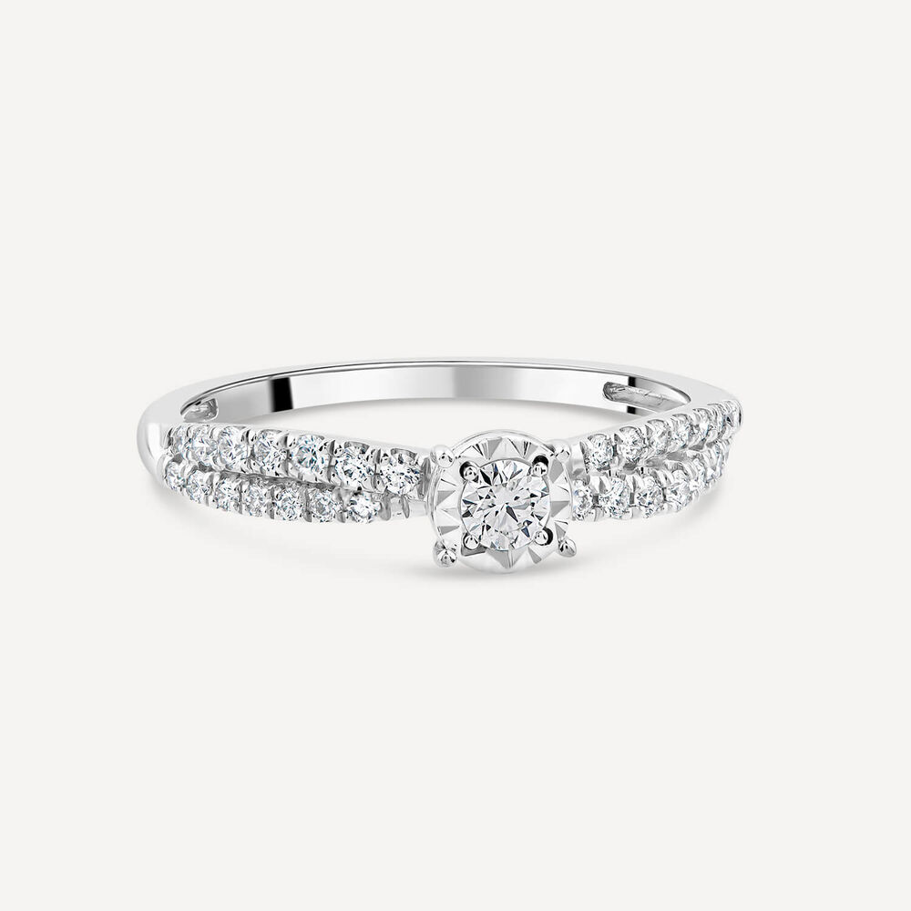 9ct White Gold 0.33ct Diamond Illusion Solitaire & Twisted Pave Shoulders Ring image number 2