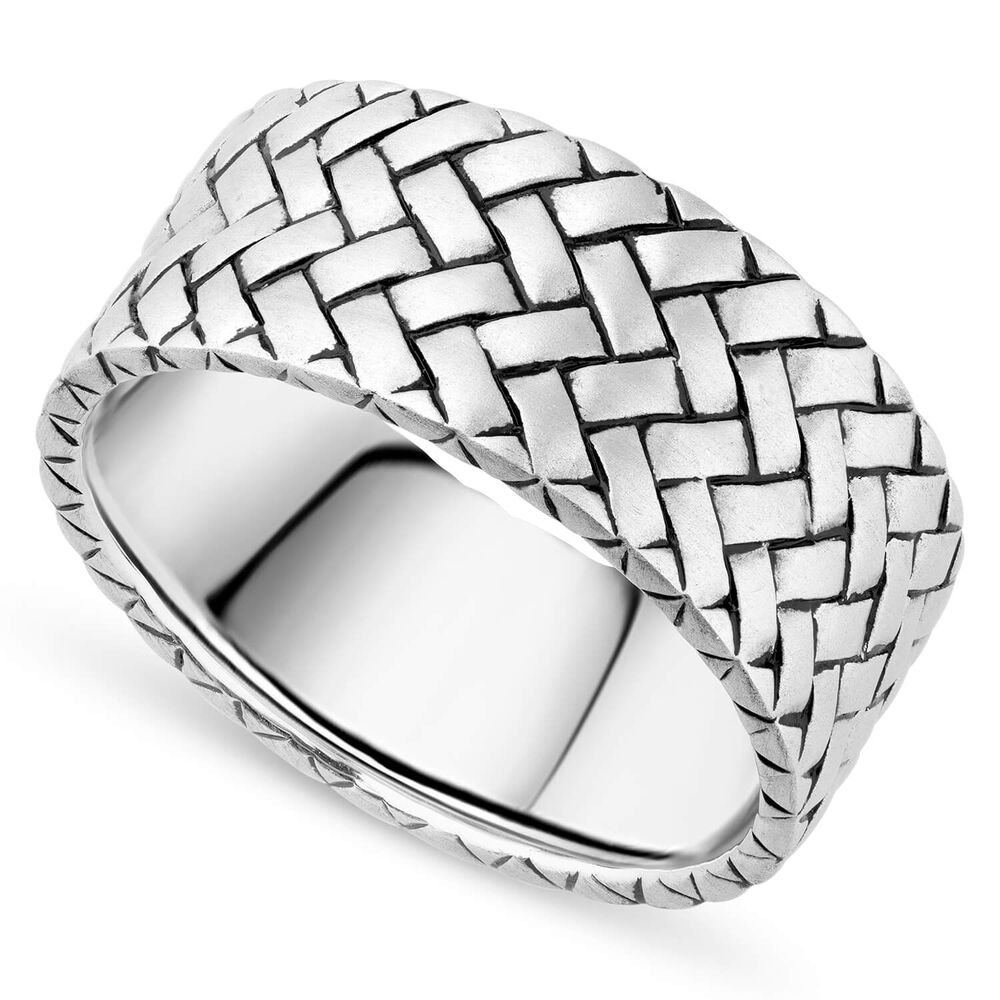 Gents Sterling Silver Plaited Wide Band Ring image number 0