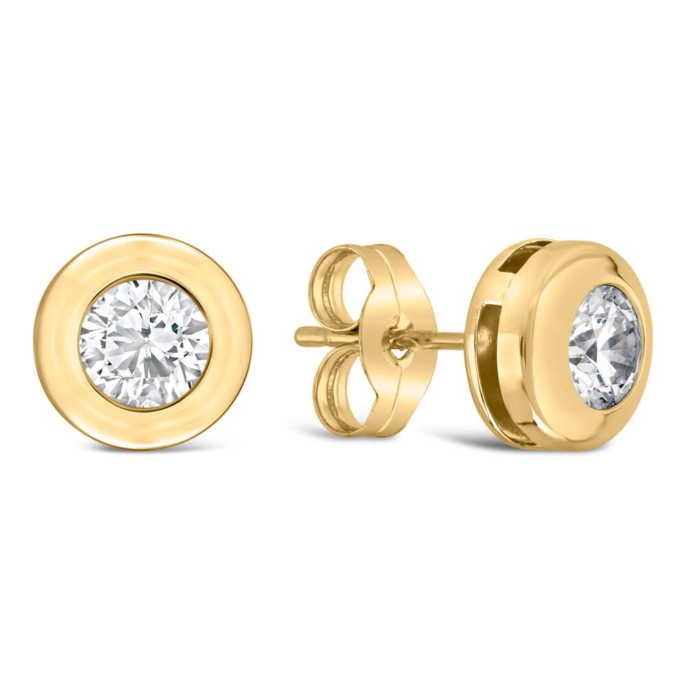 9ct Yelow Gold Round Rubover Cubic Zirconia Stud Earrings image number 1
