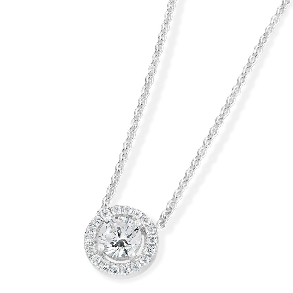 Sterling Silver Cubic Zirconia Halo Pendant (Chain Included) image number 1