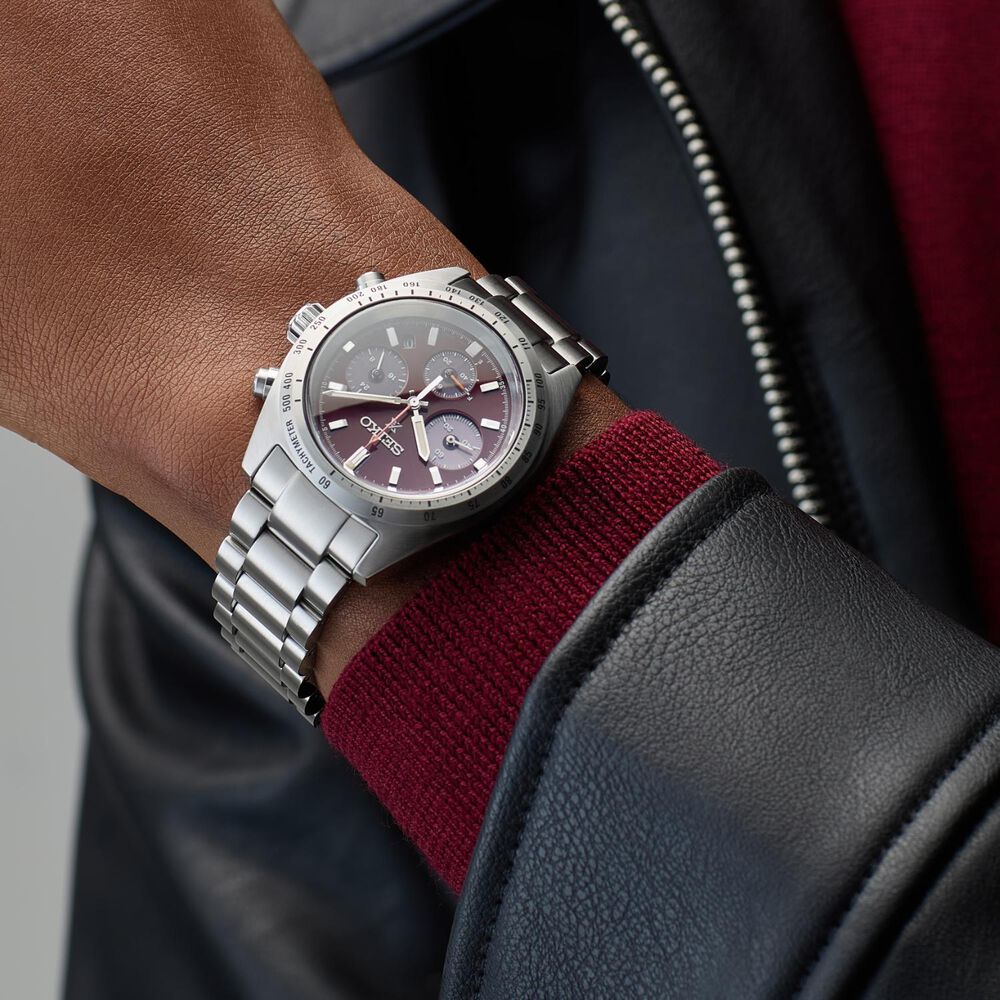 Seiko Prospex Speedtimer European Exclusive Factory Red 39mm Dial Steel Bracelet Watch image number 6