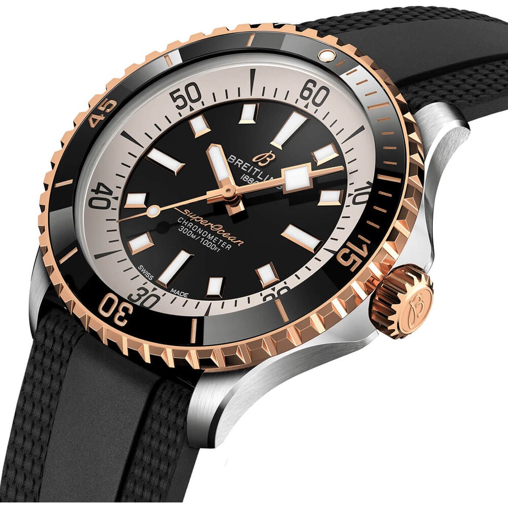 Breitling Superocean Automatic 42 Black Dial Rose Gold Bezel Strap Watch