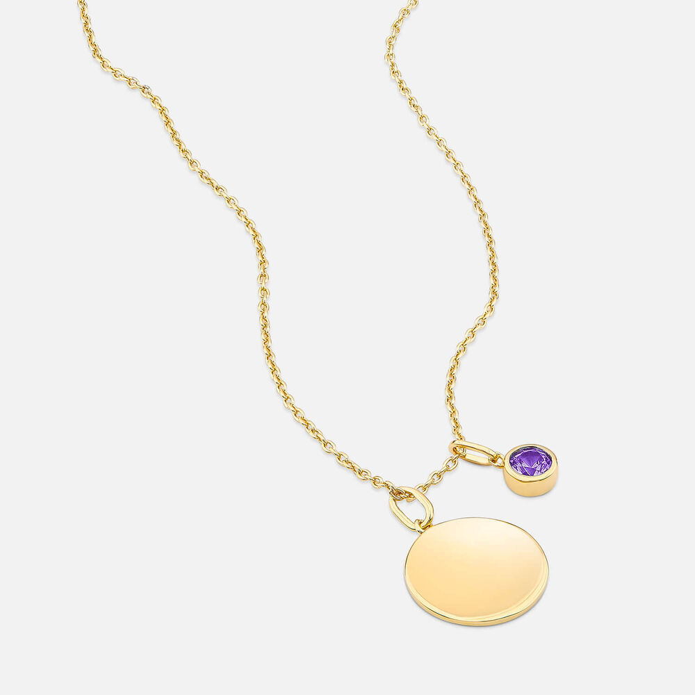 Yellow Gold Plated Vermeil Sterling Silver February Birthstone Amethyst Disc Pendant