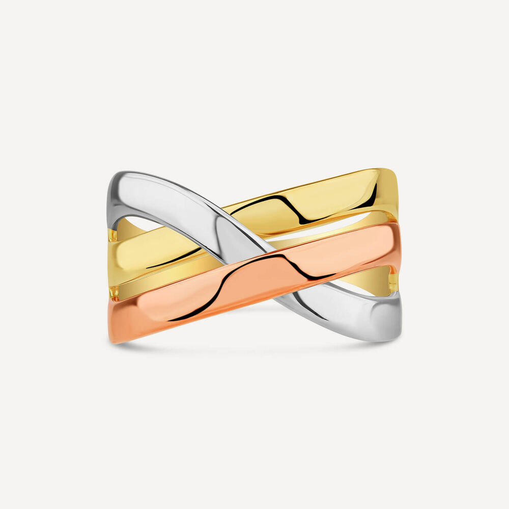 9ct Tri-Colour Crossover Plain Dress Ring image number 1