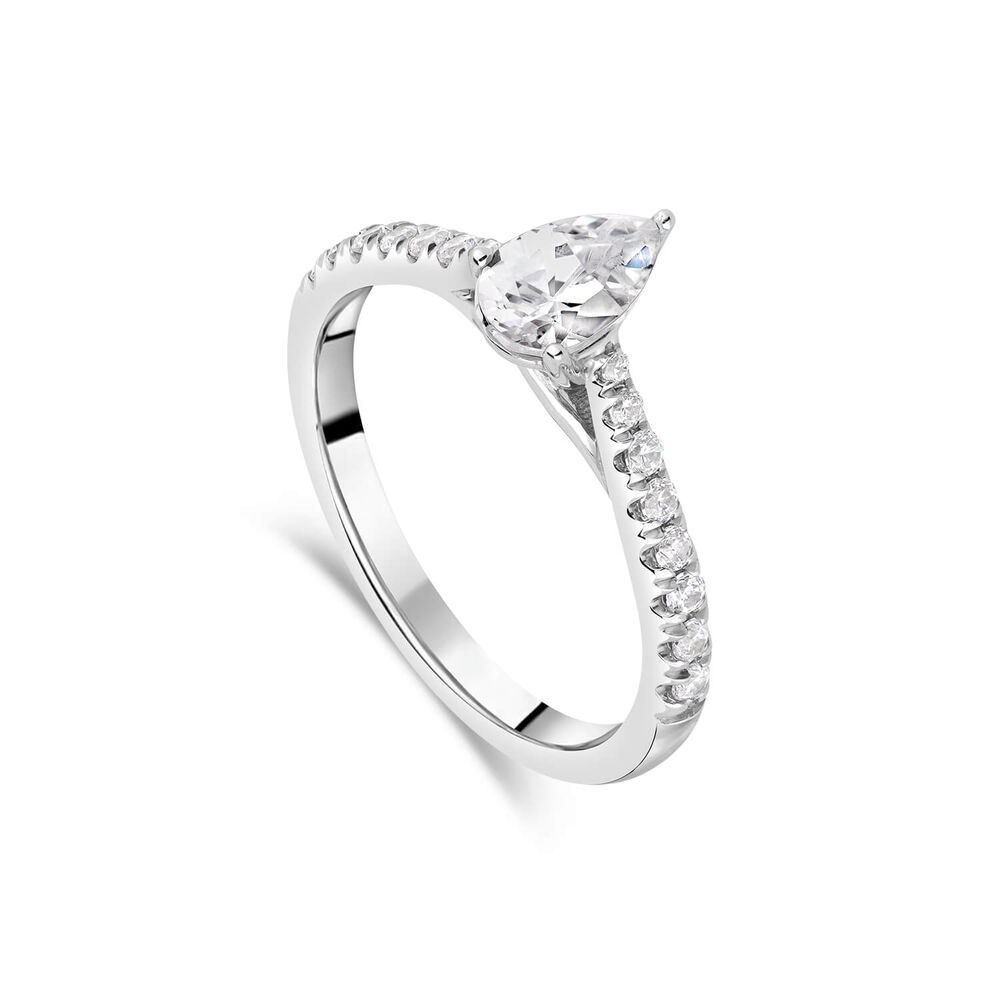 Platinum Orchid Setting Pear Diamond With 0.75 Carat Diamond Shoulders Ring image number 0